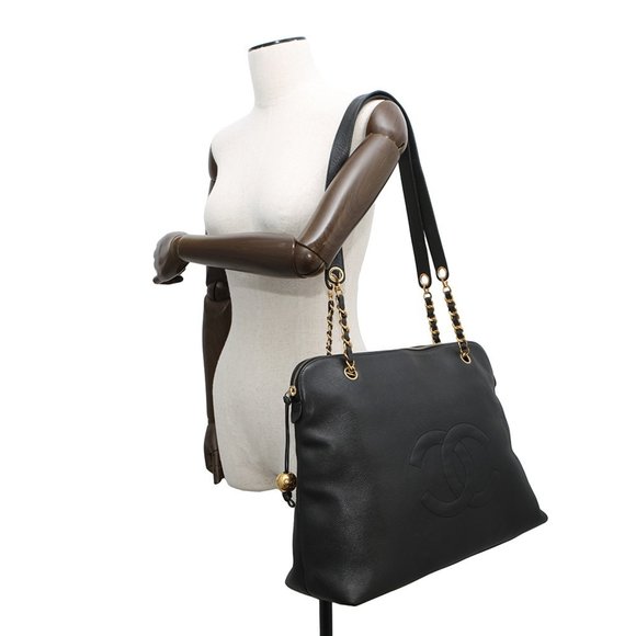 CHANEL Black Caviar Leather Logo Tote Bag - Picture 4 of 16